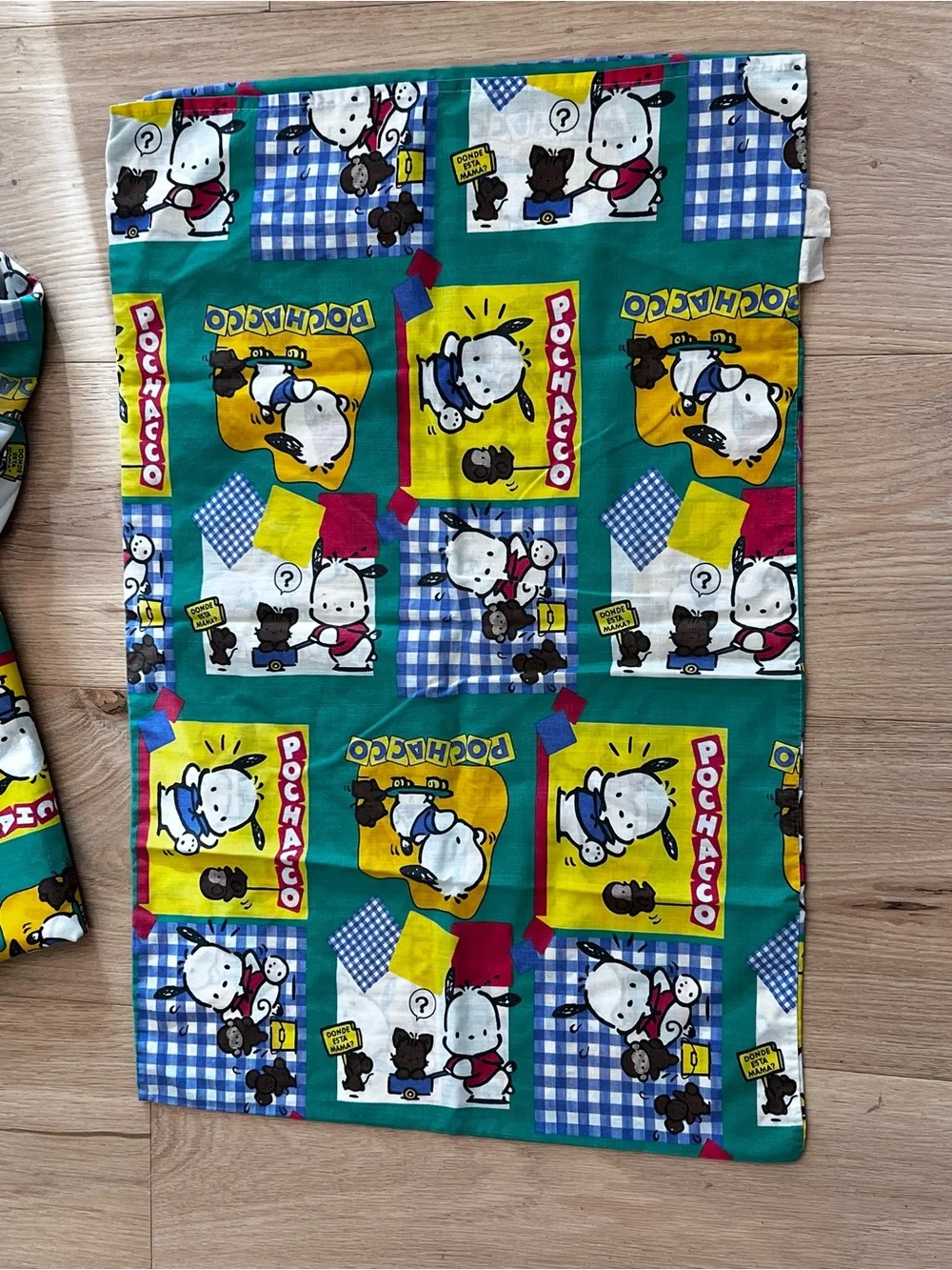 Vintage Sanrio Pochacco Twin Sheet Set Flat Fitted Pillowcase Green Bedding 90s
